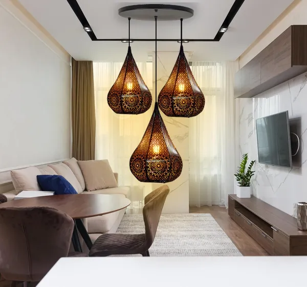 SWIATLO_Lezar_Cutting_Diamond_Shape_Round_Cluster_Pendant_Light/Cluster_Hanging_Light/Cluster_Ceiling_Light/Three_Pendant_Lamp_to_Décor_Home/Bedroom/Office/Dining/Cafe/Restaurants_(WITH_BULB)