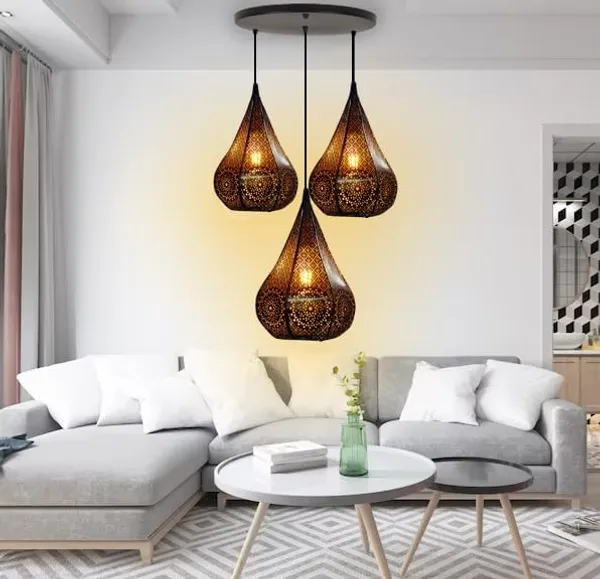 SWIATLO_Lezar_Cutting_Diamond_Shape_Round_Cluster_Pendant_Light/Cluster_Hanging_Light/Cluster_Ceiling_Light/Three_Pendant_Lamp_to_Décor_Home/Bedroom/Office/Dining/Cafe/Restaurants_(WITH_BULB)