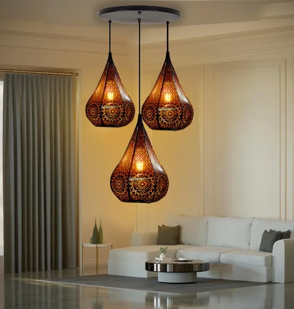 SWIATLO_Lezar_Cutting_Diamond_Shape_Round_Cluster_Pendant_Light/Cluster_Hanging_Light/Cluster_Ceiling_Light/Three_Pendant_Lamp_to_Décor_Home/Bedroom/Office/Dining/Cafe/Restaurants_(WITH_BULB)