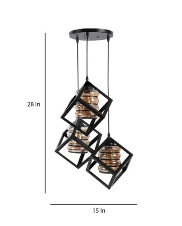 SWIATLO_Decorative_Cluster_Pendant_Light/Three_Hanging_Light/Cluster_Ceiling_Light/Three_Pendant_Lamp_to_Décor_Home/Living_Room/Bedroom/Dining/Cafe/Restaurants,_Cube_with_Glass,_Black_(WITH_BULB)