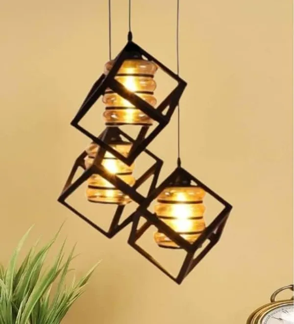 SWIATLO_Decorative_Cluster_Pendant_Light/Three_Hanging_Light/Cluster_Ceiling_Light/Three_Pendant_Lamp_to_Décor_Home/Living_Room/Bedroom/Dining/Cafe/Restaurants,_Cube_with_Glass,_Black_(WITH_BULB)