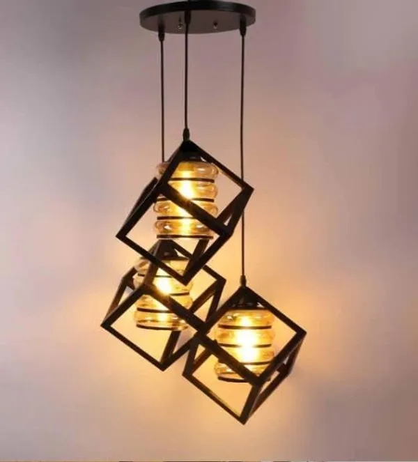 SWIATLO_Decorative_Cluster_Pendant_Light/Three_Hanging_Light/Cluster_Ceiling_Light/Three_Pendant_Lamp_to_Décor_Home/Living_Room/Bedroom/Dining/Cafe/Restaurants,_Cube_with_Glass,_Black_(WITH_BULB)