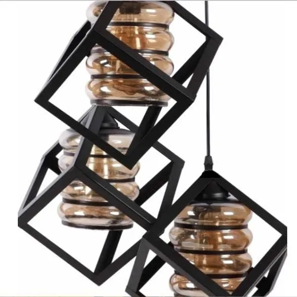 SWIATLO_Decorative_Cluster_Pendant_Light/Three_Hanging_Light/Cluster_Ceiling_Light/Three_Pendant_Lamp_to_Décor_Home/Living_Room/Bedroom/Dining/Cafe/Restaurants,_Cube_with_Glass,_Black_(WITH_BULB)