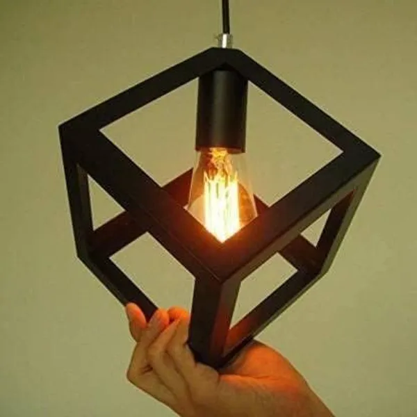 SWIATLO_Decorative_Hanging_Lamp/Pendant_Lamp/Ceiling_Light_to_Décor_Home/Living_Room/Bedroom/Office/Dining/Cafe/Restaurants,_Cube_Shape_Design,_Black_(Pack_of_1,_With_Bulb)
