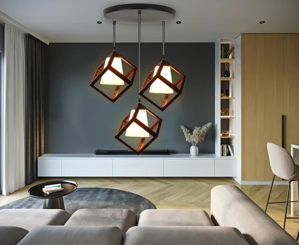 SWIATLO_KIN_-BLACK_CUBE_MILKY_PVC_GLASS_ROUND_THAALI_Cluster_Pendant_Light/Cluster_Hanging_Light/Cluster_Ceiling_Light/Three_Pendant_Lamp_to_Décor_Home/Bedroom/Office/Dining/Cafe/Restaurants_(With_bulb)