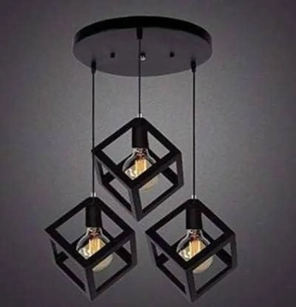 SWIATLO_Decorative_Cluster_Pendant_Light/Cluster_Hanging_Light/Cluster_Ceiling_Light/Three_Pendant_Lamp_to_Décor_Home/Living_Room/Bedroom/Office/Dining/Cafe/Restaurants,_Cube_Design,Black_(WITH_BULB)
