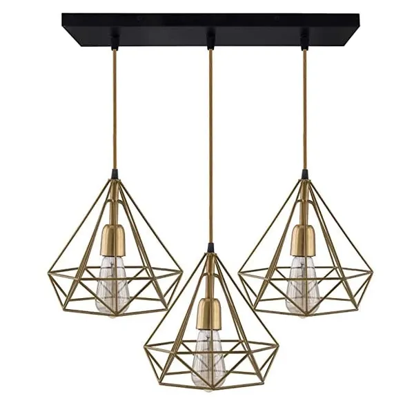 SWIATLO_Golden_Diamond_Design_Linear_Cluster_Pendant_Light/Cluster_Hanging_Light/Cluster_Ceiling_Light/Three_Pendant_Lamp_to_Décor_Home/Living_Room/Bedroom/Office/Dining/Cafe/Restaurants,_(With_bulb)