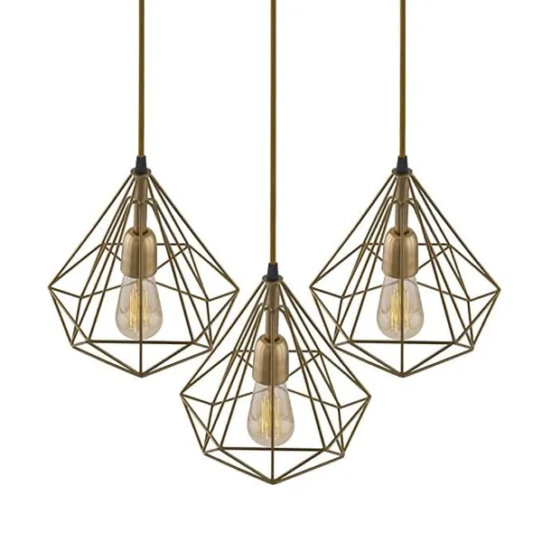 SWIATLO_Golden_Diamond_Design_Linear_Cluster_Pendant_Light/Cluster_Hanging_Light/Cluster_Ceiling_Light/Three_Pendant_Lamp_to_Décor_Home/Living_Room/Bedroom/Office/Dining/Cafe/Restaurants,_(With_bulb)