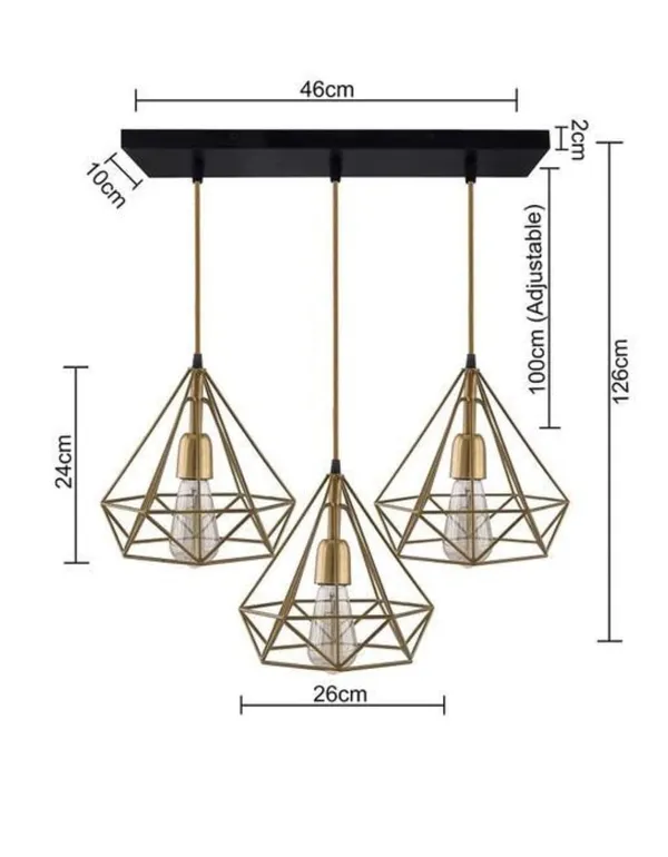 SWIATLO_Golden_Diamond_Design_Linear_Cluster_Pendant_Light/Cluster_Hanging_Light/Cluster_Ceiling_Light/Three_Pendant_Lamp_to_Décor_Home/Living_Room/Bedroom/Office/Dining/Cafe/Restaurants,_(With_bulb)