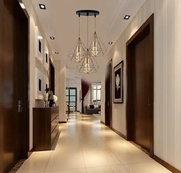 SWIATLO_Golden_Diamond_Cluster_Pendant_Light/Cluster_Hanging_Light/Cluster_Ceiling_Light/Three_Pendant_Lamp_to_Décor_Home/Living_Room/Bedroom/Office/Dining/Cafe/Restaurants,_(With_bulb)