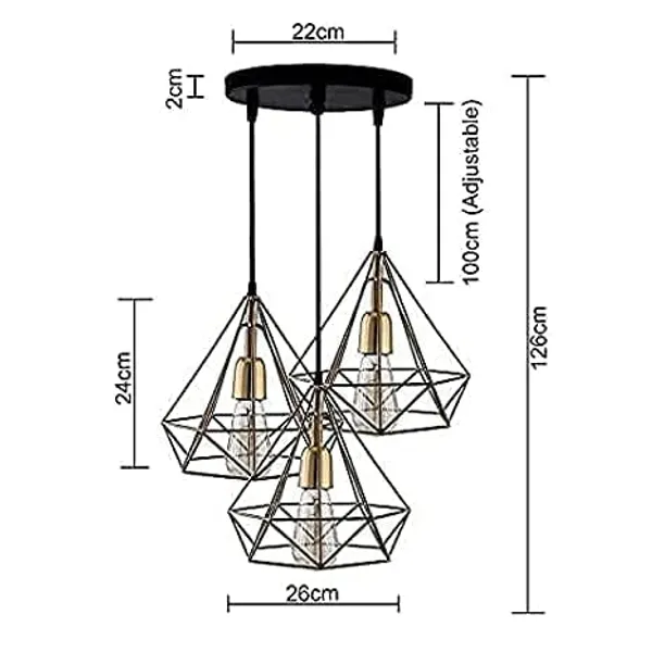 SWIATLO_Golden_Diamond_Cluster_Pendant_Light/Cluster_Hanging_Light/Cluster_Ceiling_Light/Three_Pendant_Lamp_to_Décor_Home/Living_Room/Bedroom/Office/Dining/Cafe/Restaurants,_(With_bulb)