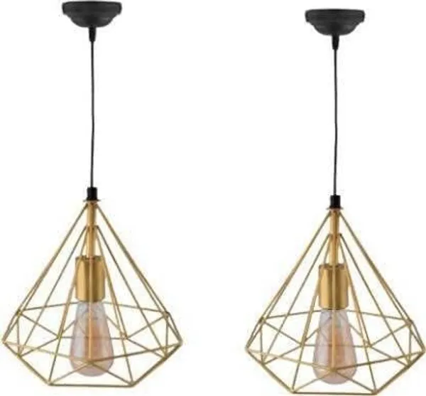 SWIATLO_Golden_Diamond_Shape_Decorative_Hanging_Lamp/Pendant_Lamp/Ceiling_Light_to_Décor_Home/Living_Room/Bedroom/Office/Dining/Cafe/Restaurants,_(Pack_of_2,_With_bulb)