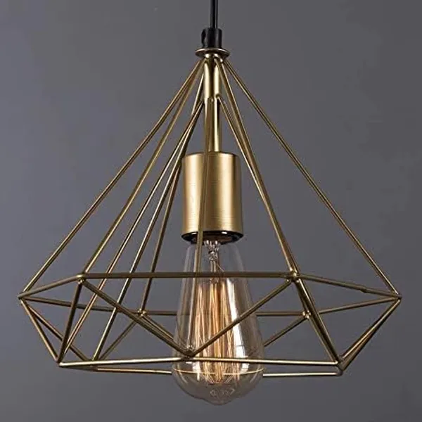 SWIATLO_Golden_Diamond_Shape_Decorative_Hanging_Lamp/Pendant_Lamp/Ceiling_Light_to_Décor_Home/Living_Room/Bedroom/Office/Dining/Cafe/Restaurants,_(Pack_of_2,_With_bulb)