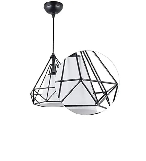 SWIATLO_Decorative_Hanging_Lamp/Pendant_Lamp/Ceiling_Light_to_Décor_Home/Living_Room/Bedroom/Office/Dining/Cafe/Restaurants,_Diamond_with_Milky_Glass,_Black_and_Milky,_(With_Bulb)