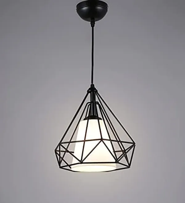 SWIATLO_Decorative_Hanging_Lamp/Pendant_Lamp/Ceiling_Light_to_Décor_Home/Living_Room/Bedroom/Office/Dining/Cafe/Restaurants,_Diamond_with_Milky_Glass,_Black_and_Milky,_(With_Bulb)