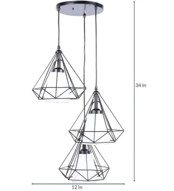 SWIATLO_Decorative_Cluster_Pendant_Light/Cluster_Hanging_Light/Cluster_Ceiling_Light/Three_Pendant_Lamp_to_Décor_Home/Living_Room/Office/Dining/Cafe/Restaurants,Diamond_White_PVC_Glass,Black_(With_Bulb)