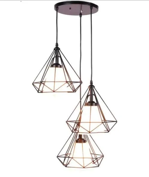 SWIATLO_Decorative_Cluster_Pendant_Light/Cluster_Hanging_Light/Cluster_Ceiling_Light/Three_Pendant_Lamp_to_Décor_Home/Living_Room/Office/Dining/Cafe/Restaurants,Diamond_White_PVC_Glass,Black_(With_Bulb)