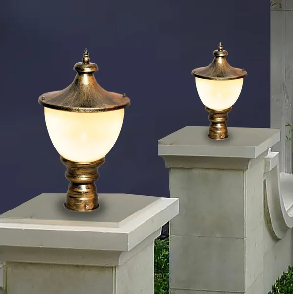 SWIATLO_Golden_Antique_and_Milky_Round_Classic_Lamp/Gate_Light/_Outdoor_Lamp/Outdoor_Light/Pillar_Light_at_entrance_Outdoor_Home,_Restaurant,_Office,_etc._(Pack_of_2,_WITH_BULB)