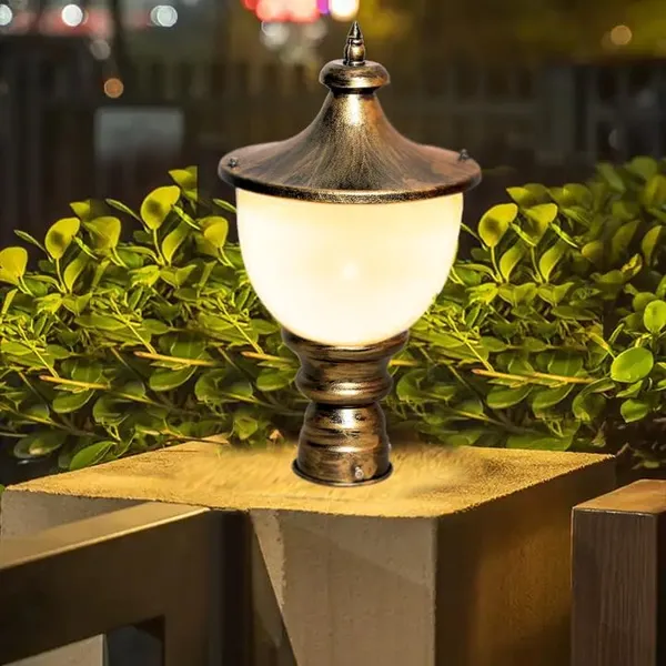 SWIATLO_Golden_Antique_and_Milky_Round_Classic_Lamp/Gate_Light/_Outdoor_Lamp/Outdoor_Light/Pillar_Light_at_entrance_Outdoor_Home,_Restaurant,_Office,_etc._(Pack_of_1,_WITH_BULB)