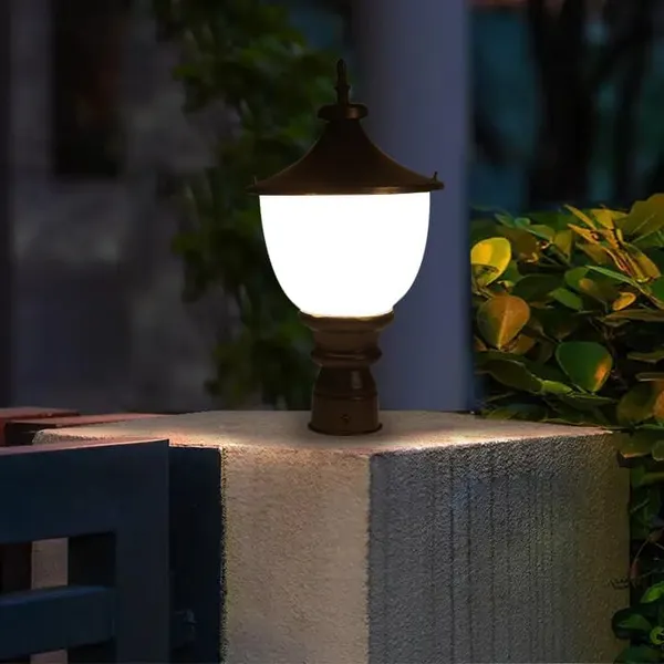 SWIATLO_Black_and_Milky_Round_Classic_Lamp/Gate_Light/_Outdoor_Lamp/Outdoor_Light/Pillar_Light_at_entrance_Outdoor_Home,_Restaurant,_Office,_etc._(Pack_of_1,_WITH_BULB)