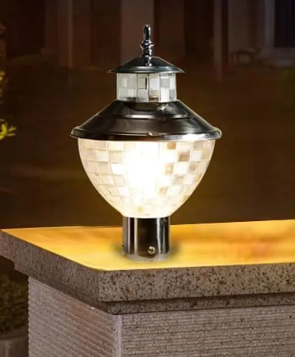 SWIATLO_Silver_and_Clear_Zed_Classic_Lamp/Gate_Light/_Outdoor_Lamp/Outdoor_Light/Pillar_Light_at_entrance_Outdoor_Home,_Restaurant,_Office,_etc._(Pack_of_2,_WITH_BULB)