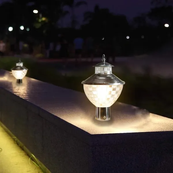 SWIATLO_Silver_and_Clear_Zed_Classic_Lamp/Gate_Light/_Outdoor_Lamp/Outdoor_Light/Pillar_Light_at_entrance_Outdoor_Home,_Restaurant,_Office,_etc._(Pack_of_2,_WITH_BULB)