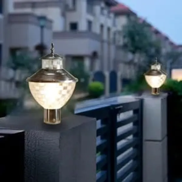 SWIATLO_Silver_and_Clear_Zed_Classic_Lamp/Gate_Light/_Outdoor_Lamp/Outdoor_Light/Pillar_Light_at_entrance_Outdoor_Home,_Restaurant,_Office,_etc._(Pack_of_2,_WITH_BULB)