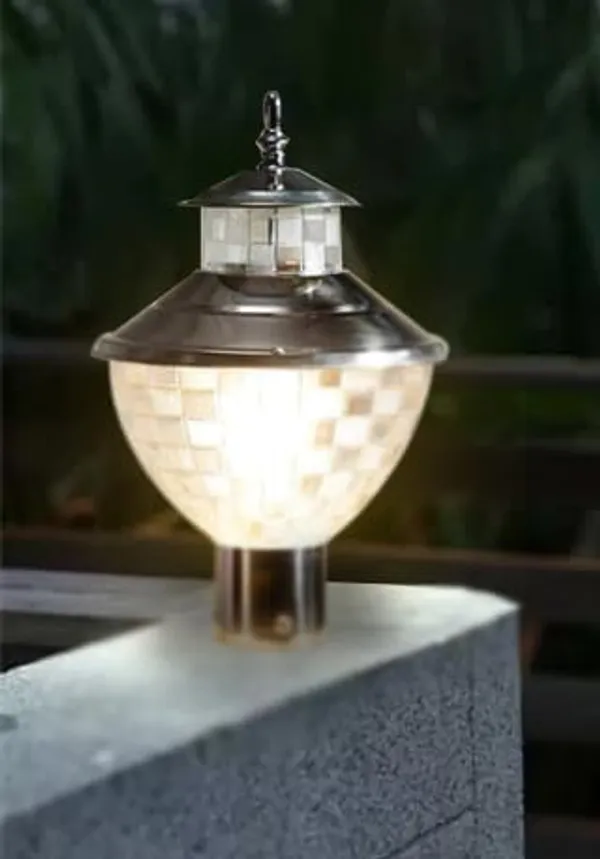 SWIATLO_Silver_and_Clear_Zed_Classic_Lamp/Gate_Light/_Outdoor_Lamp/Outdoor_Light/Pillar_Light_at_entrance_Outdoor_Home,_Restaurant,_Office,_etc._(Pack_of_2,_WITH_BULB)