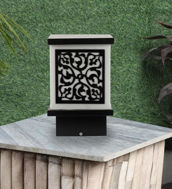 SWIATLO_Black_and_Milky_Lezar_Classic_Lamp/Gate_Light/_Outdoor_Lamp/Outdoor_Light/Pillar_Light_at_entrance_Outdoor_Home,_Office,_Restaurant_etc._(Pack_of_1,_WITH_BULB)