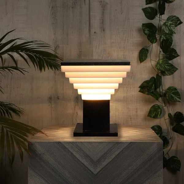 SWIATLO_Black_and_Milky_Classic_Deluxe_Design_Pole_Lamp/Gate_Light/_Outdoor_Lamp/Outdoor_Light/Pillar_Light_at_entrance_Outdoor_Home,_Office,_Restaurant_etc._(Pack_of_2,_WITH_BULB)