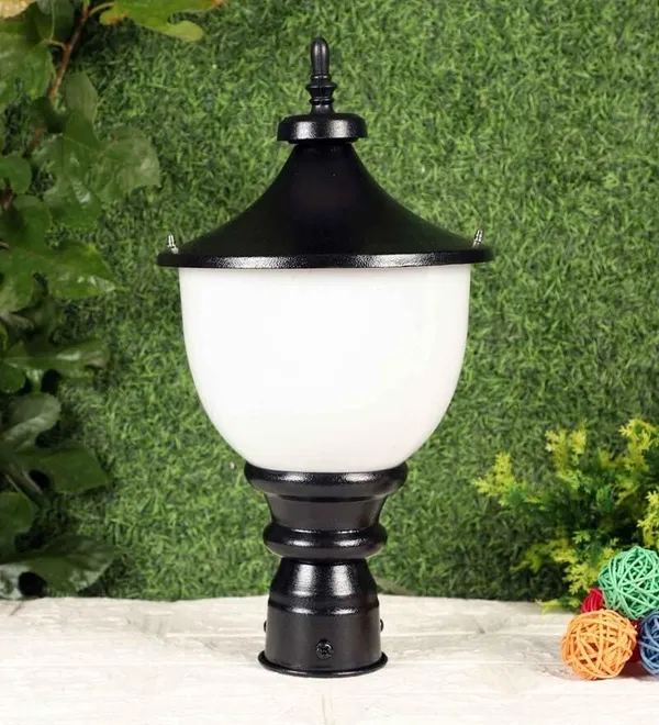 SWIATLO_Black_and_Milky_Samrat_Shape_Pole_Lamp/Gate_Light/_Outdoor_Lamp/Outdoor_Light/Pillar_Light_for_Outdoor_Home,_Resturent,_cafe,_office,_etc._(Pack_of_2,_with_bulb)