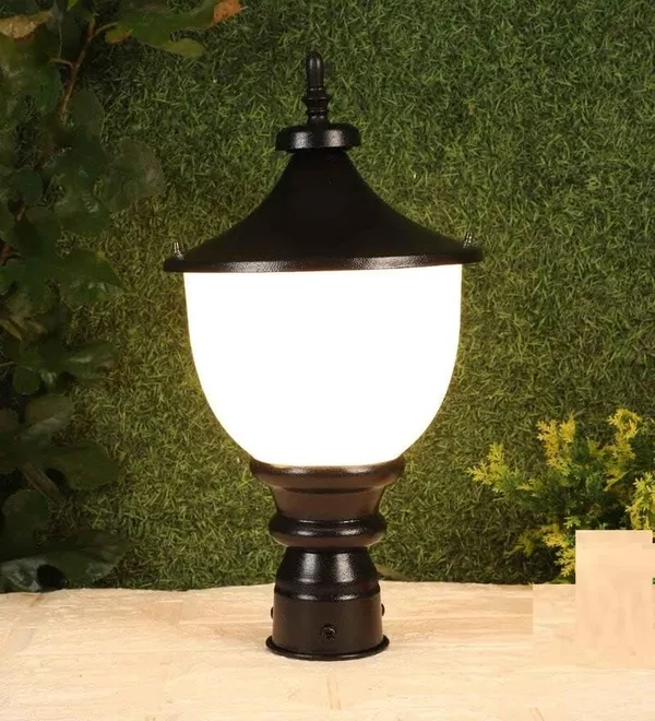 SWIATLO_Black_and_Milky_Samrat_Shape_Pole_Lamp/Gate_Light/_Outdoor_Lamp/Outdoor_Light/Pillar_Light_for_Outdoor_Home,_Resturent,_cafe,_office,_etc._(Pack_of_2,_with_bulb)