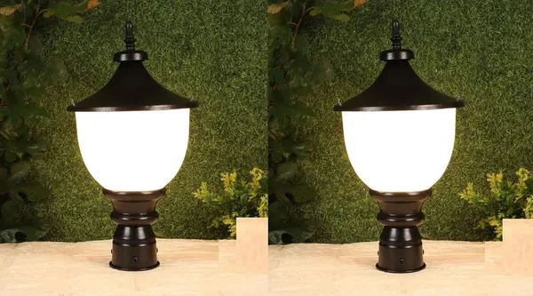 SWIATLO_Black_and_Milky_Samrat_Shape_Pole_Lamp/Gate_Light/_Outdoor_Lamp/Outdoor_Light/Pillar_Light_for_Outdoor_Home_(Pack_of_1,_with_bulb)