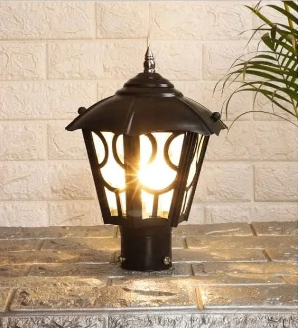 SWIATLO_Modern_Shape_Pole_Lamp/Gate_Light/_Outdoor_Lamp/Outdoor_Light/Pillar_Light_for_Outdoor_Home,_Umbrella_Design,_Black_and_Clear_(Pack_of_1,_WITH_BULB)