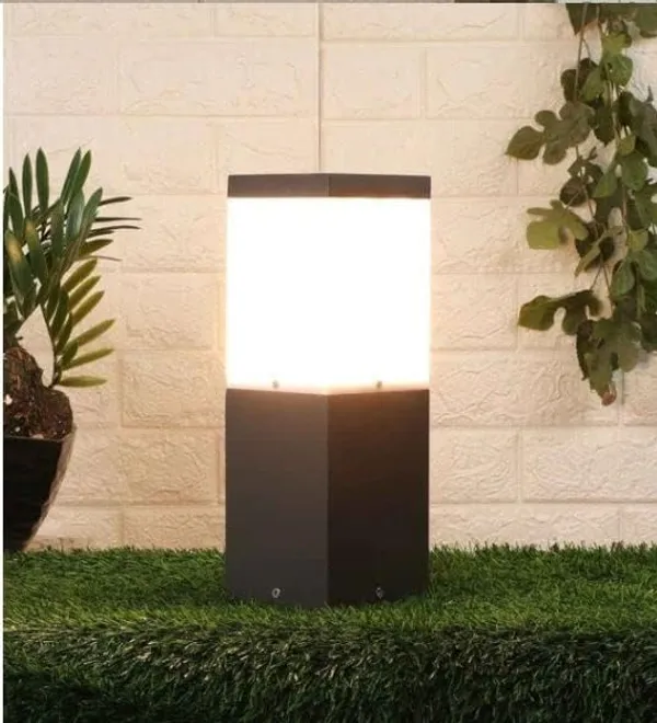 SWIATLO_Modern_Shape_Pole_Lamp/Gate_Light/_Outdoor_Lamp/Outdoor_Light/Pillar_Light_for_Outdoor_Home,_Square_Design,_Grey_and_Milky_(Pack_of_1,_WITH_BULB)