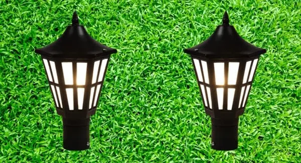SWIATLO_Modern_Shape_Pole_Lamp/Gate_Light/_Outdoor_Lamp/Outdoor_Light/Pillar_Light_for_Outdoor_Home,_Traditional_Design,_Black_and_Clear_(Pack_of_2,_WITH_BULB)