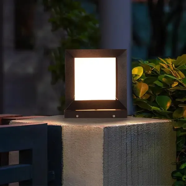 SWIATLO_Modern_Shape_Pole_Lamp/Gate_Light/_Outdoor_Lamp/Outdoor_Light/Pillar_Light_for_Outdoor_Home,_Square_Shape,_Black_and_Milky_(Pack_of_2,_WITH_BULB)