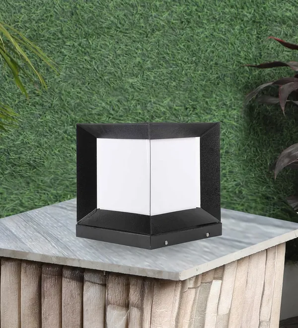 SWIATLO_Modern_Shape_Pole_Lamp/Gate_Light/_Outdoor_Lamp/Outdoor_Light/Pillar_Light_for_Outdoor_Home,_Square_Shape,_Black_and_Milky_(Pack_of_2,_WITH_BULB)