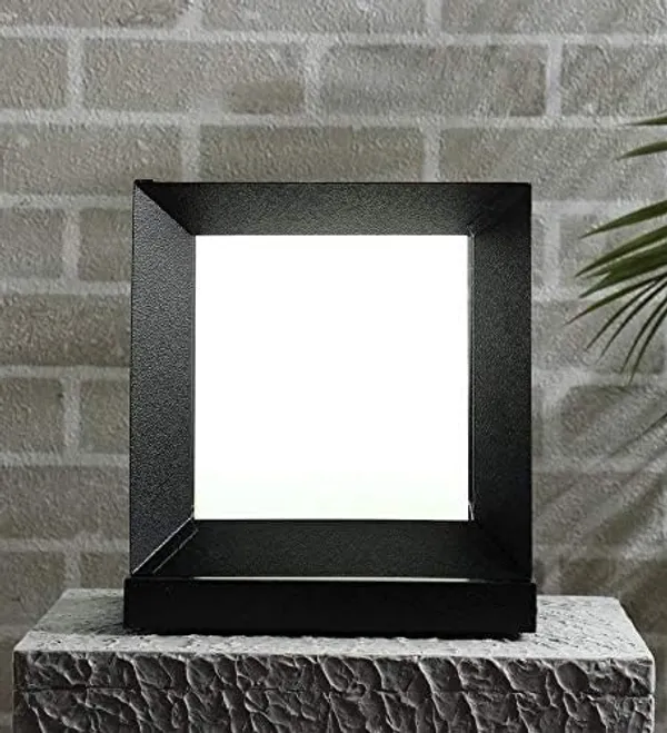 SWIATLO_Modern_Shape_Pole_Lamp/Gate_Light/_Outdoor_Lamp/Outdoor_Light/Pillar_Light_for_Outdoor_Home,_Square_Shape,_Black_and_Milky_(Pack_of_1,_WITH_BULB)
