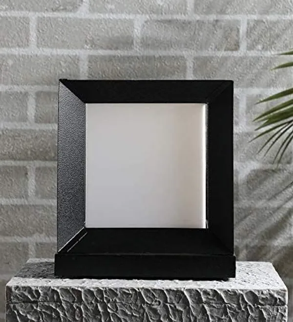 SWIATLO_Modern_Shape_Pole_Lamp/Gate_Light/_Outdoor_Lamp/Outdoor_Light/Pillar_Light_for_Outdoor_Home,_Square_Shape,_Black_and_Milky_(Pack_of_1,_WITH_BULB)