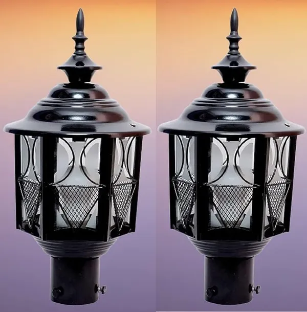 SWIATLO_Modern_Shape_Pole_Lamp/Gate_Light/_Outdoor_Lamp/Outdoor_Light/Pillar_Light_for_Outdoor_Home,_Metro_Design,_Black_and_Clear_(Pack_of_2,_with_bulb)
