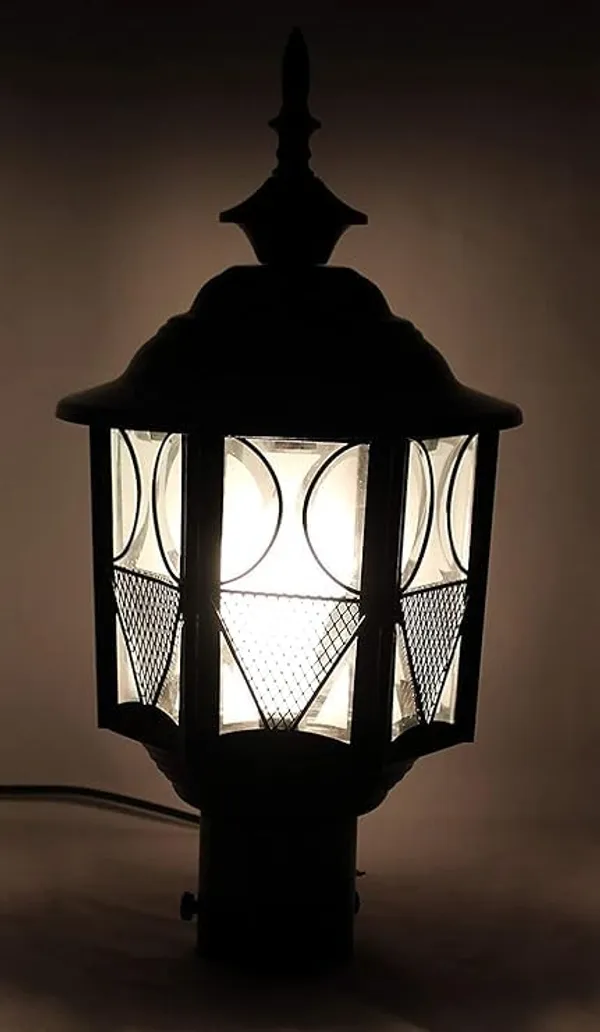 SWIATLO_Modern_Shape_Pole_Lamp/Gate_Light/_Outdoor_Lamp/Outdoor_Light/Pillar_Light_for_Outdoor_Home,_Metro_Design,_Black_and_Clear_(Pack_of_2,_with_bulb)