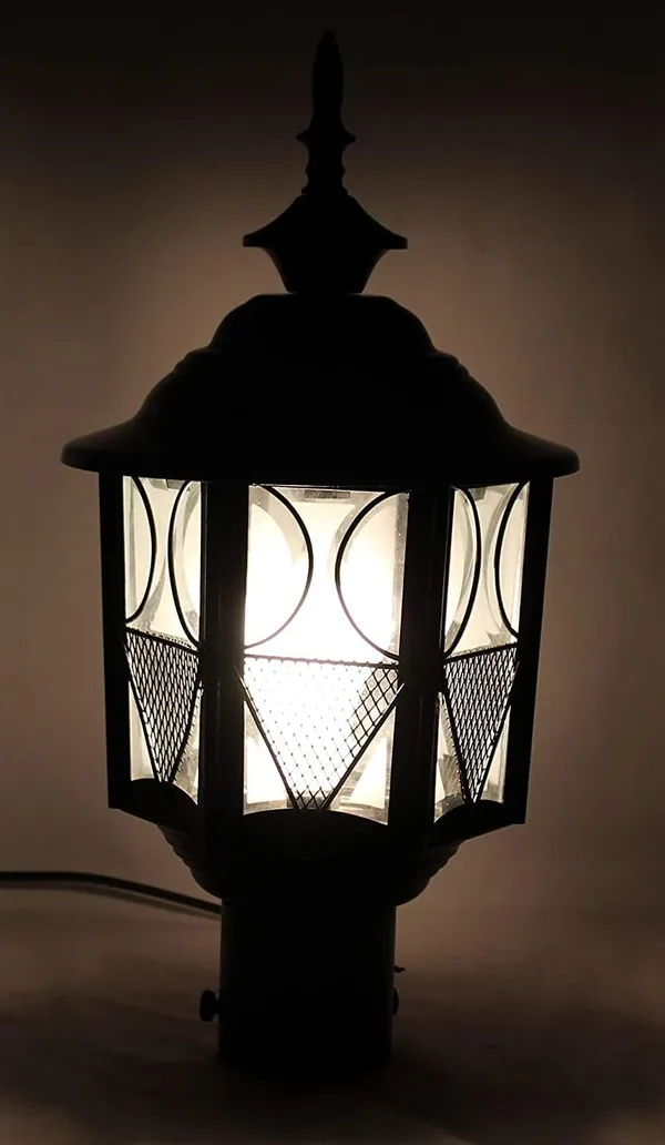 SWIATLO_Modern_Shape_Pole_Lamp/Gate_Light/_Outdoor_Lamp/Outdoor_Light/Pillar_Light_for_Outdoor_Home,_Metro_Design,_Black_and_Clear_(Pack_of_1,_WITH_BULB)