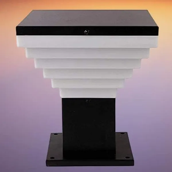 SWIATLO_Modern_Shape_Pole_Lamp/Gate_Light/_Outdoor_Lamp/Outdoor_Light/Pillar_Light_for_Outdoor_Home,_Step_Shape,_Black_(Pack_of_2,_WITH_BULB)