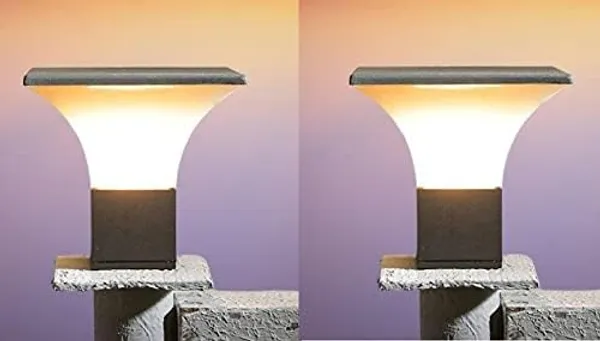 SWIATLO_Modern_Shape_Pole_Lamp/Gate_Light/_Outdoor_Lamp/Outdoor_Light/Pillar_Light_for_Outdoor_Home,_Tree001_Shape,_Grey_and_Milky,_(Pack_of_2,_WITH_BULB)