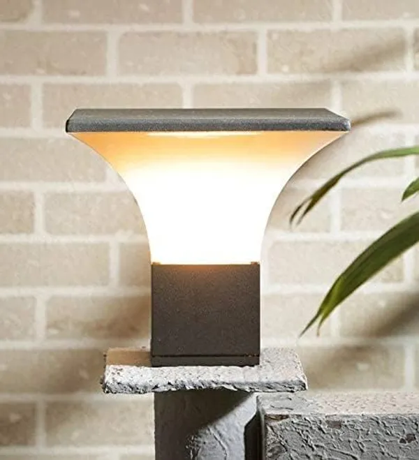 SWIATLO_Modern_Shape_Pole_Lamp/Gate_Light/_Outdoor_Lamp/Outdoor_Light/Pillar_Light_for_Outdoor_Home,_Tree001_Shape,_Grey_and_Milky_(Pack_of_1,_WITH_BULB)