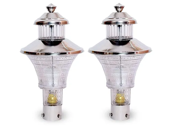 SWIATLO_Modern_Shape_Pole_Lamp/Gate_Light/_Outdoor_Lamp/Outdoor_Light/Pillar_Light_for_Outdoor_Home,_Novel,_Silver_and_Clear_(Pack_of_2,_WITH_BULB)