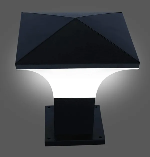 SWIATLO_Modern_Shape_Pole_Lamp/Gate_Light/_Outdoor_Lamp/Outdoor_Light/Pillar_Light_for_Outdoor_Home,_Hut_Top_Design,_Black_and_Milky_(Pack_of_1,_WITH_BULB)