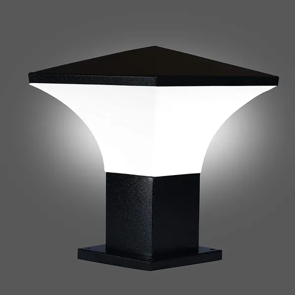 SWIATLO_Modern_Shape_Pole_Lamp/Gate_Light/_Outdoor_Lamp/Outdoor_Light/Pillar_Light_for_Outdoor_Home,_Hut_Top_Design,_Black_and_Milky_(Pack_of_1,_WITH_BULB)