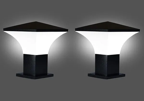 SWIATLO_Modern_Shape_Pole_Lamp/Gate_Light/_Outdoor_Lamp/Outdoor_Light/Pillar_Light_for_Outdoor_Home,_Hut_Top_Design,_Black_and_Milky_(Pack_of_2,_WITH_BULB)